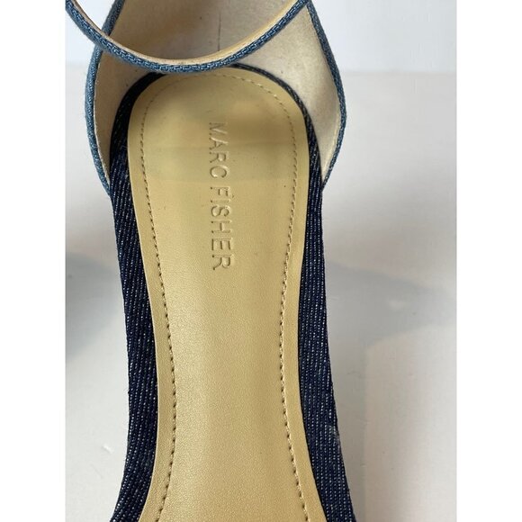 Marc Fisher Navy Blue Denim Ankle Strap High Heels Size 10 - Picture 6 of 11